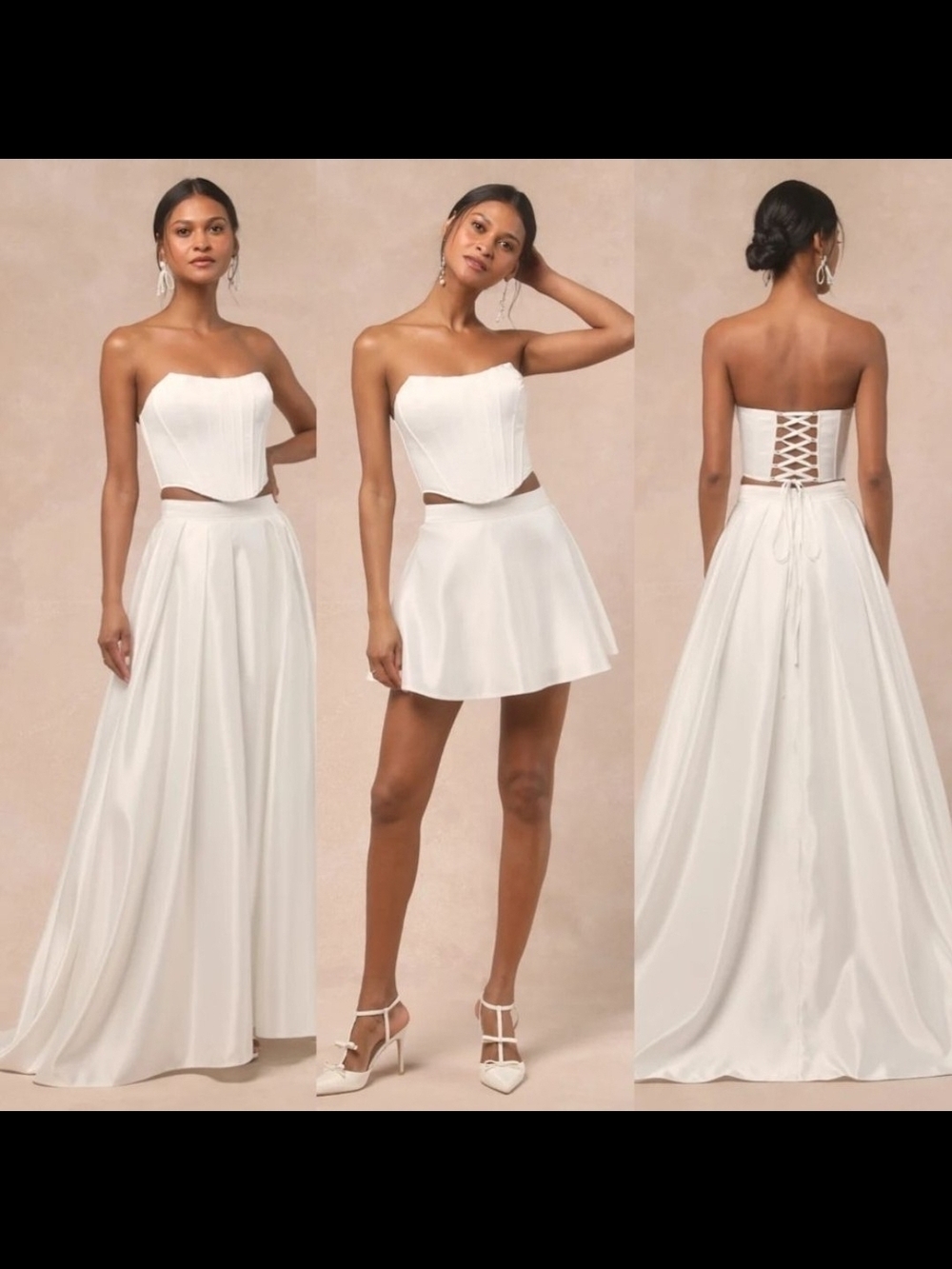 Lulu's White Strapless Corset Top & Skirt Bridal Set size m nwt